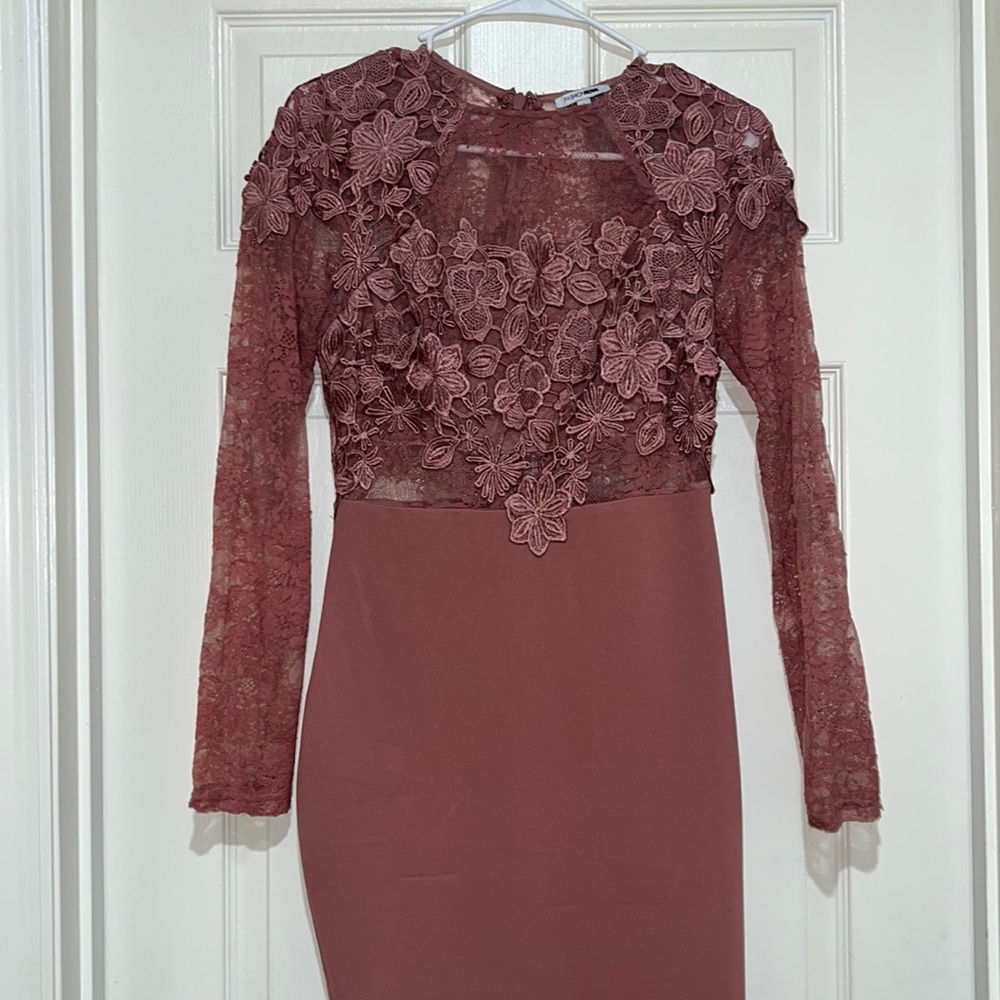 Turkish rose colored dress mesh with floral patterns size small